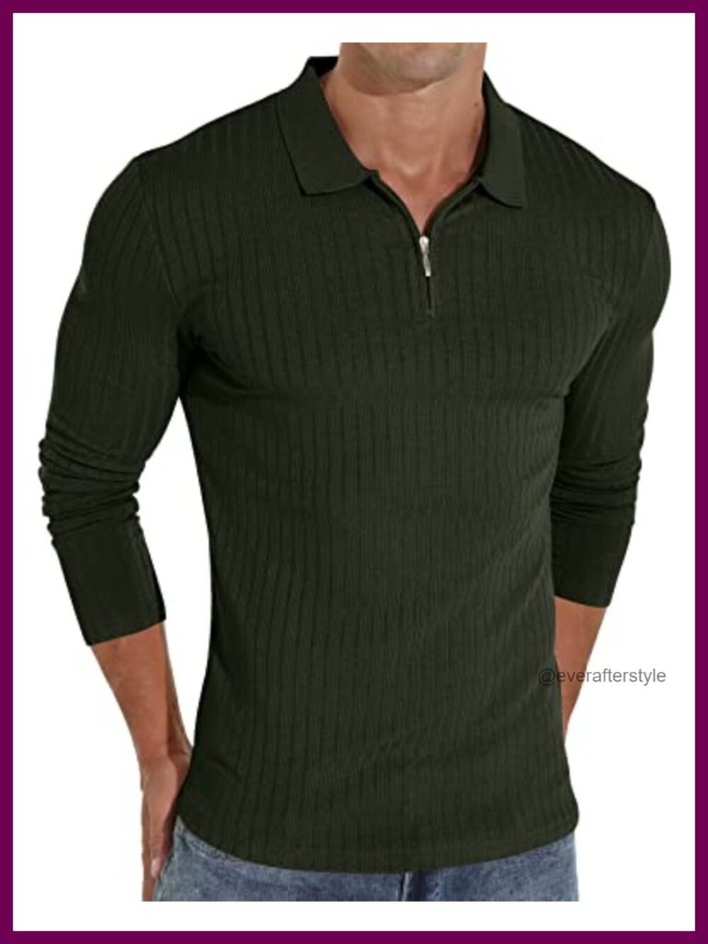Men's Slim Fit Zipper Polo Shirt Long Sleeve Casual Golf Tee